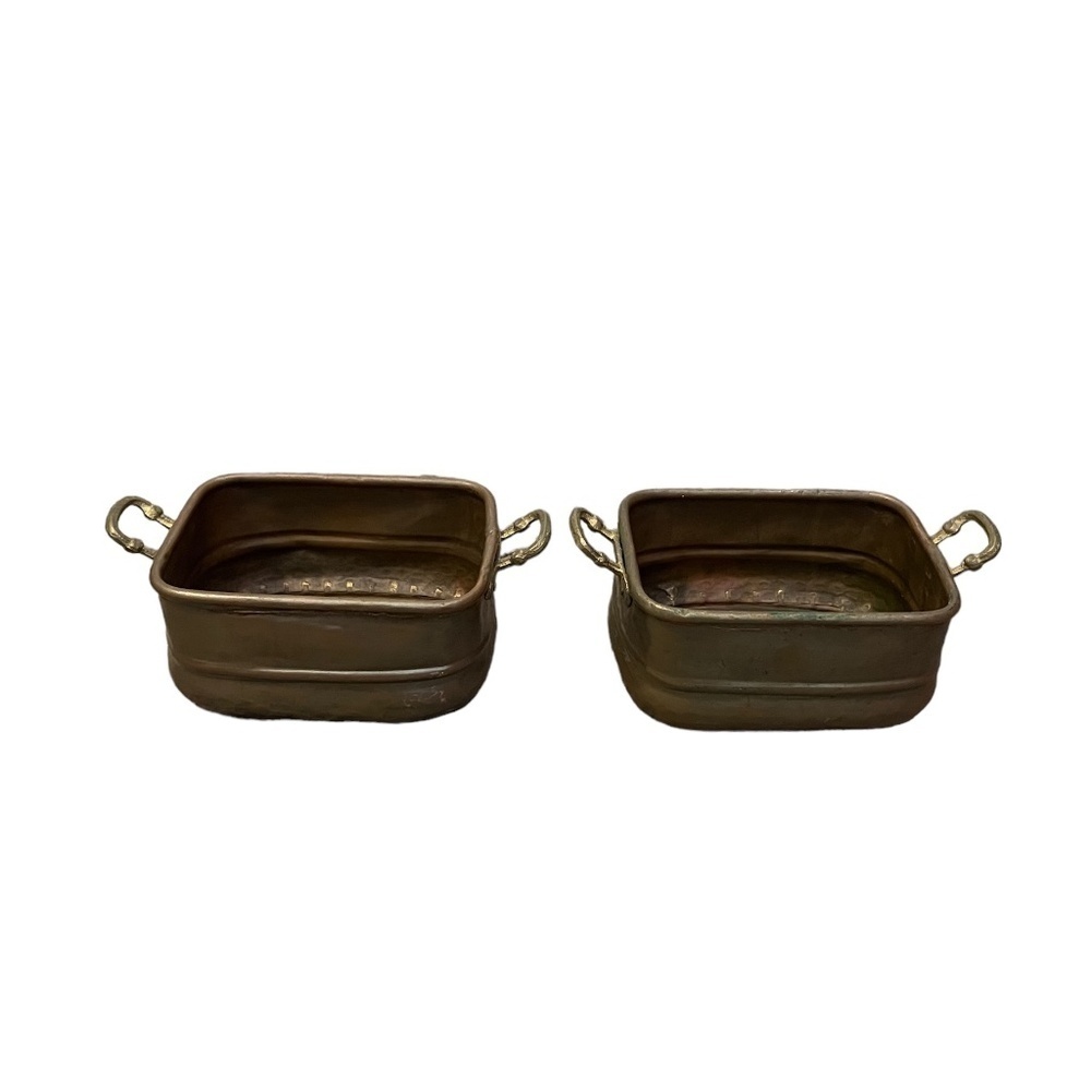 Set Of 2 Copper and Brass Pot or Double Boiler, Solid Copper Pot with Handles